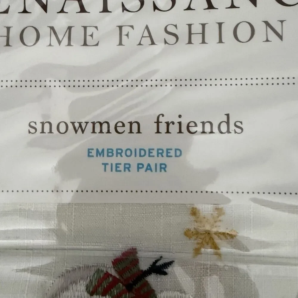 Renaissance Home Fashion Snowman Friends 24” Embroidered Tier Pair  New